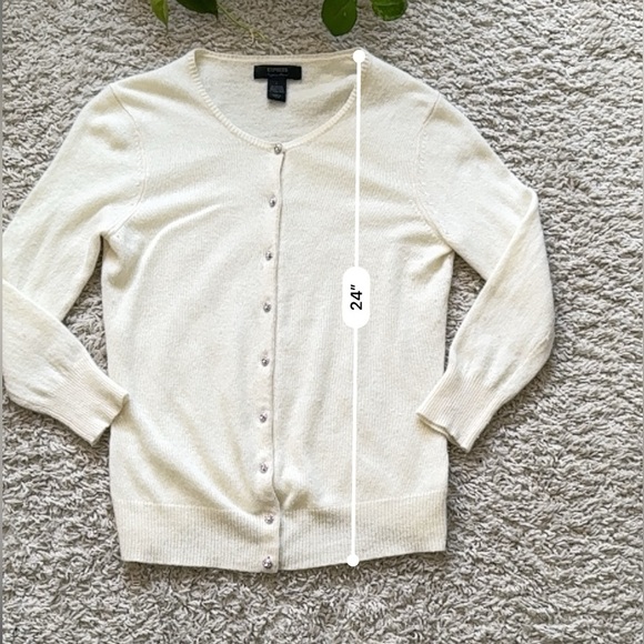 Vintage Express Cream Angora & Wool Blend Cardigan sweater  Rhinestone Buttons - Picture 2 of 7